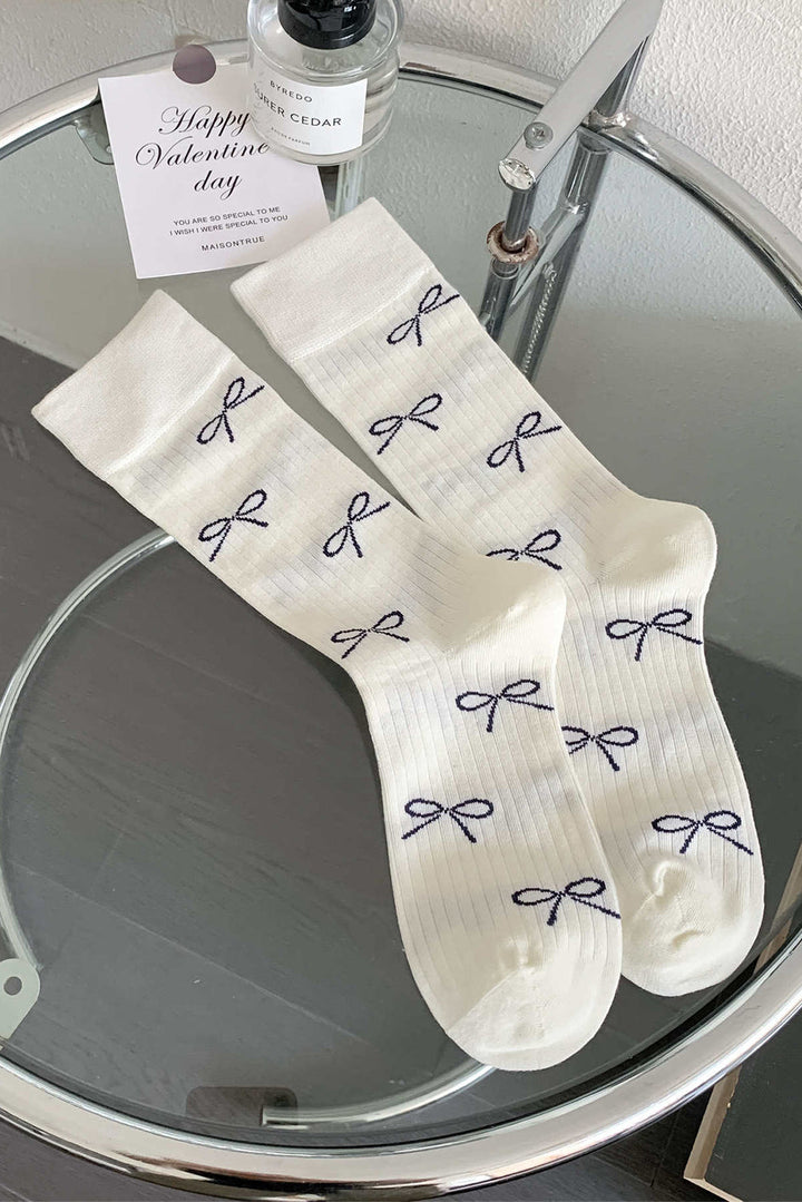 Gerippte Crew-Socken mit Schleifenknoten-Print