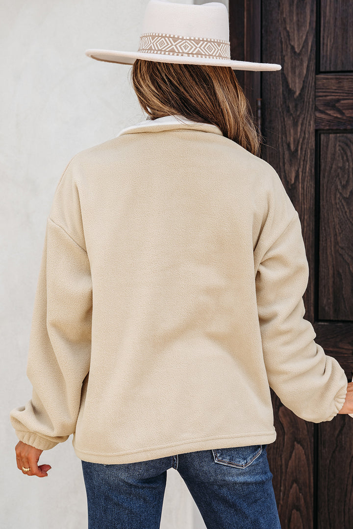Fleece Colorblock Patchwork Zipped Neck Pullover Sweatshirt