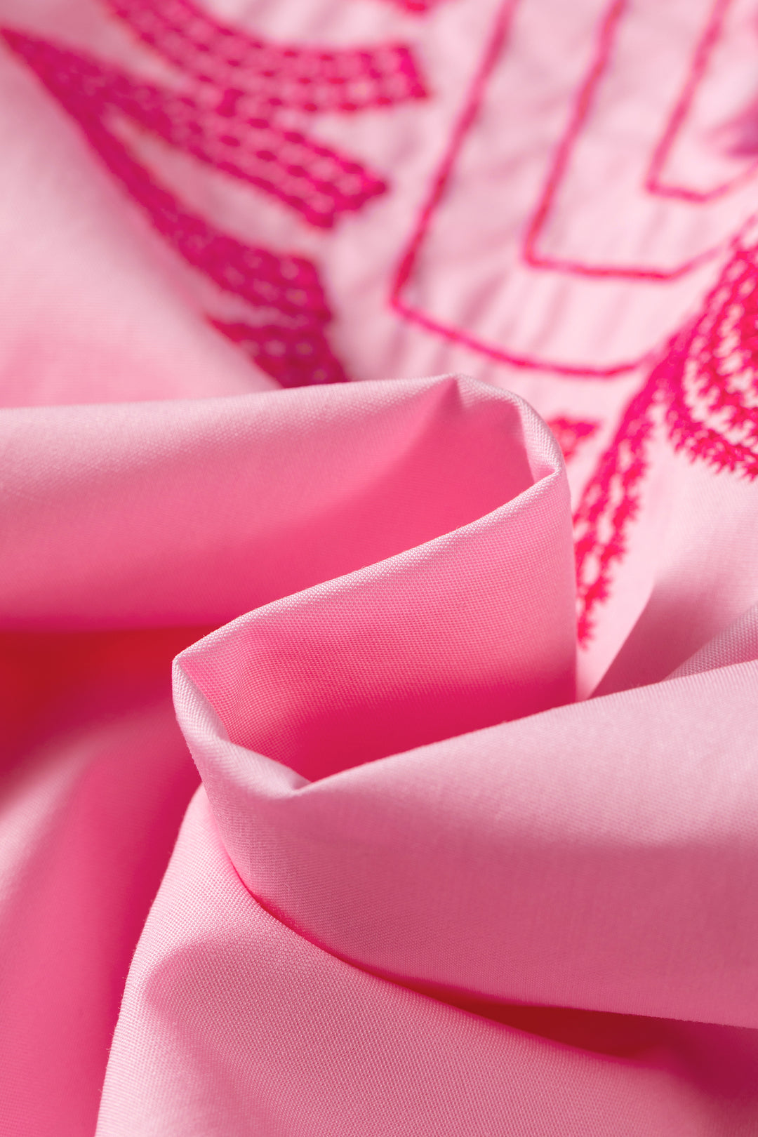 Cute Pink Boho Embroidered Detail Puff Sleeve Cotton Blouse