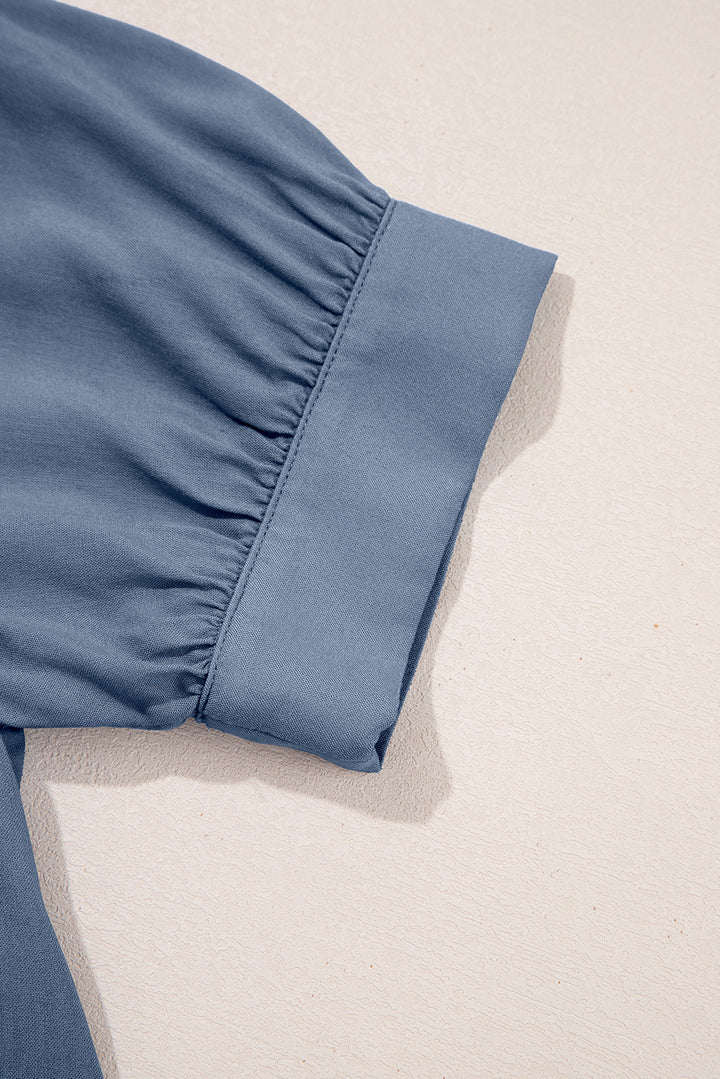 Robe longue évasée à volants et manches courtes, boutons cachés