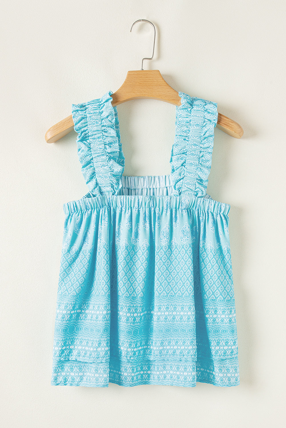 tribal pattern print ruffled wide straps loose tank top