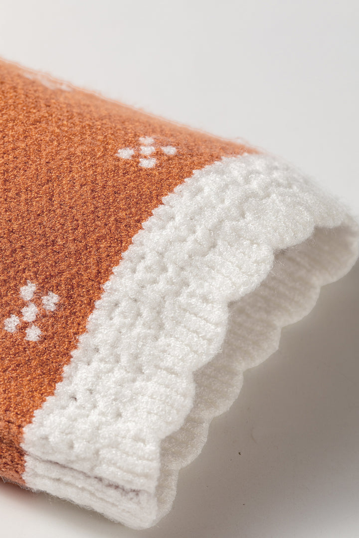 Orange Peter Pan Collar Colorblock Long Sleeve Knitwear Cardigan