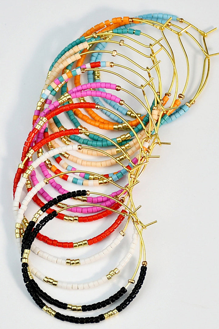 1 Pairs of Rice Beads Gold Plated Alloy Hoop Earrings