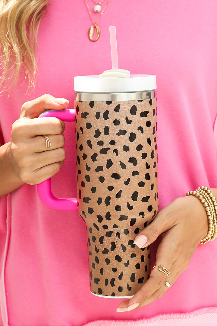 Tasse à anse avec paille imprimée léopard 40 oz