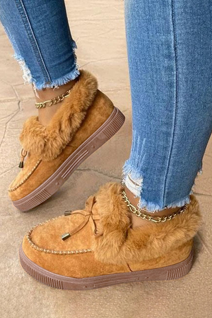 Winter-Flats mit Schleifendekor und Plüschfutter aus Wildlederimitat