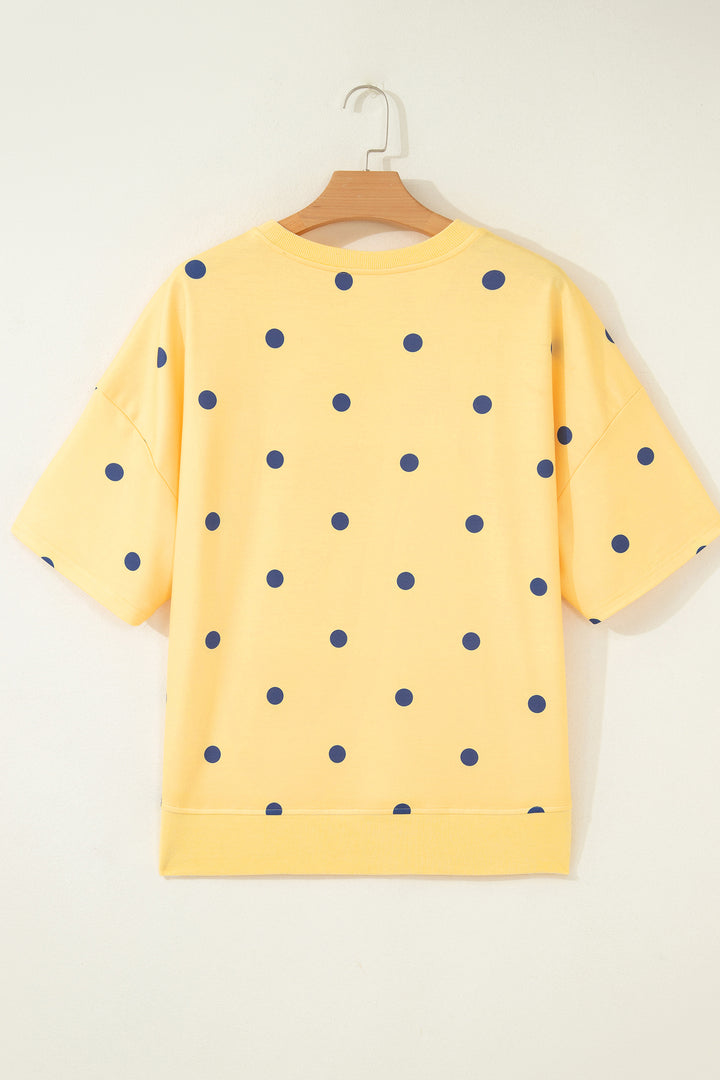 Yellow Polka Dot Print Crossed Seam Detail Oversize Tee