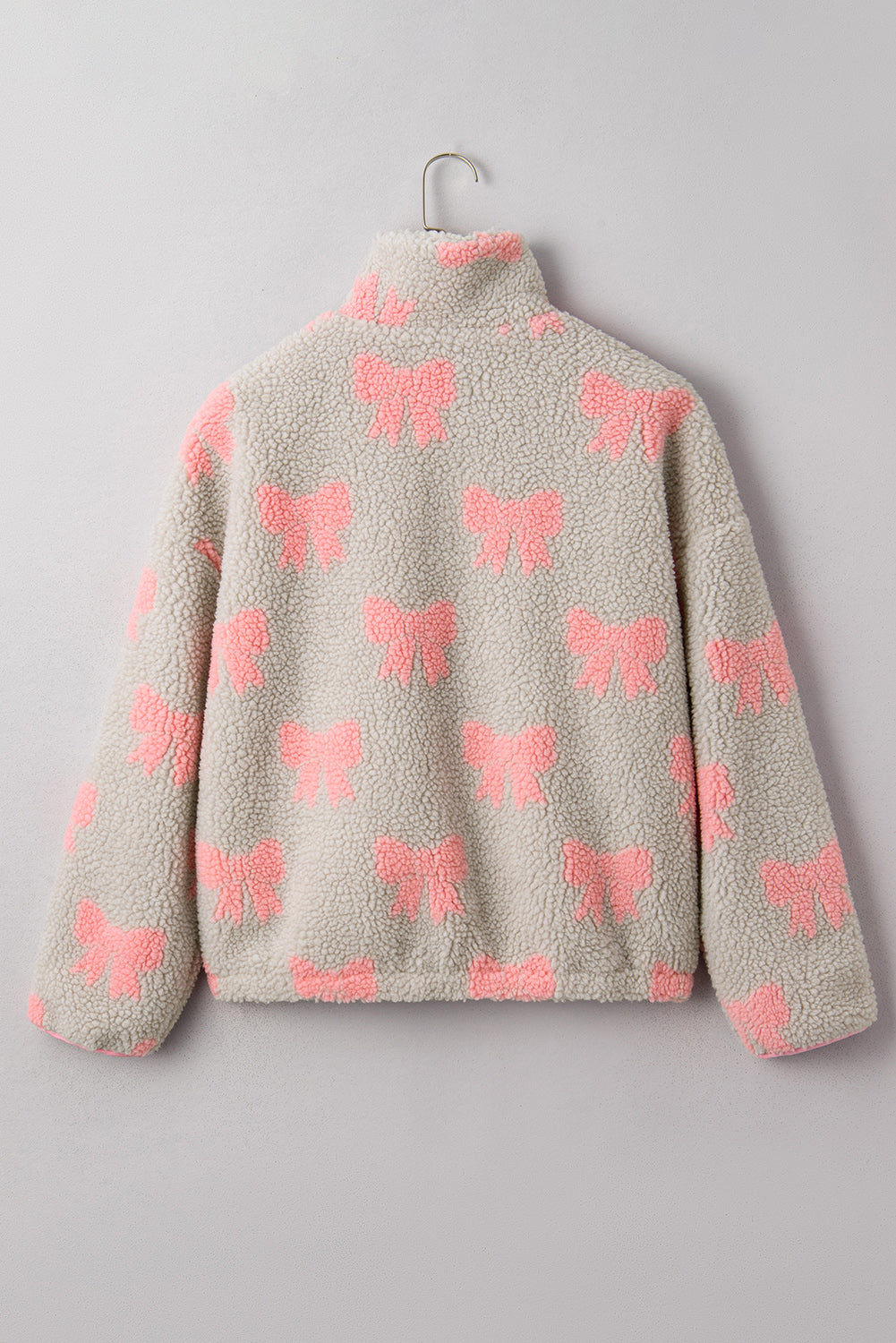 Bow Sherpa Quarter Zip Drop Shoulder Baggy Sweatshirt