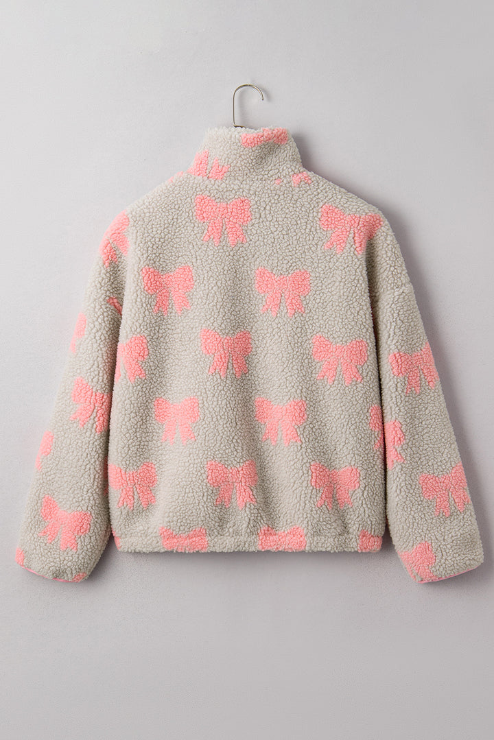 Bow Sherpa Quarter Zip Drop Shoulder Baggy Sweatshirt
