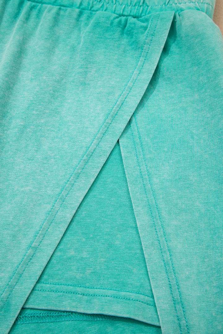 Mint Green Washed Sleeveless Top Split Skort Cotton 2pcs Outfit