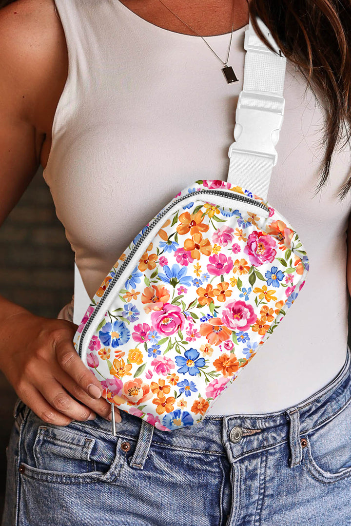 Flower Print Buckle Wide Strap Crossbody Bag