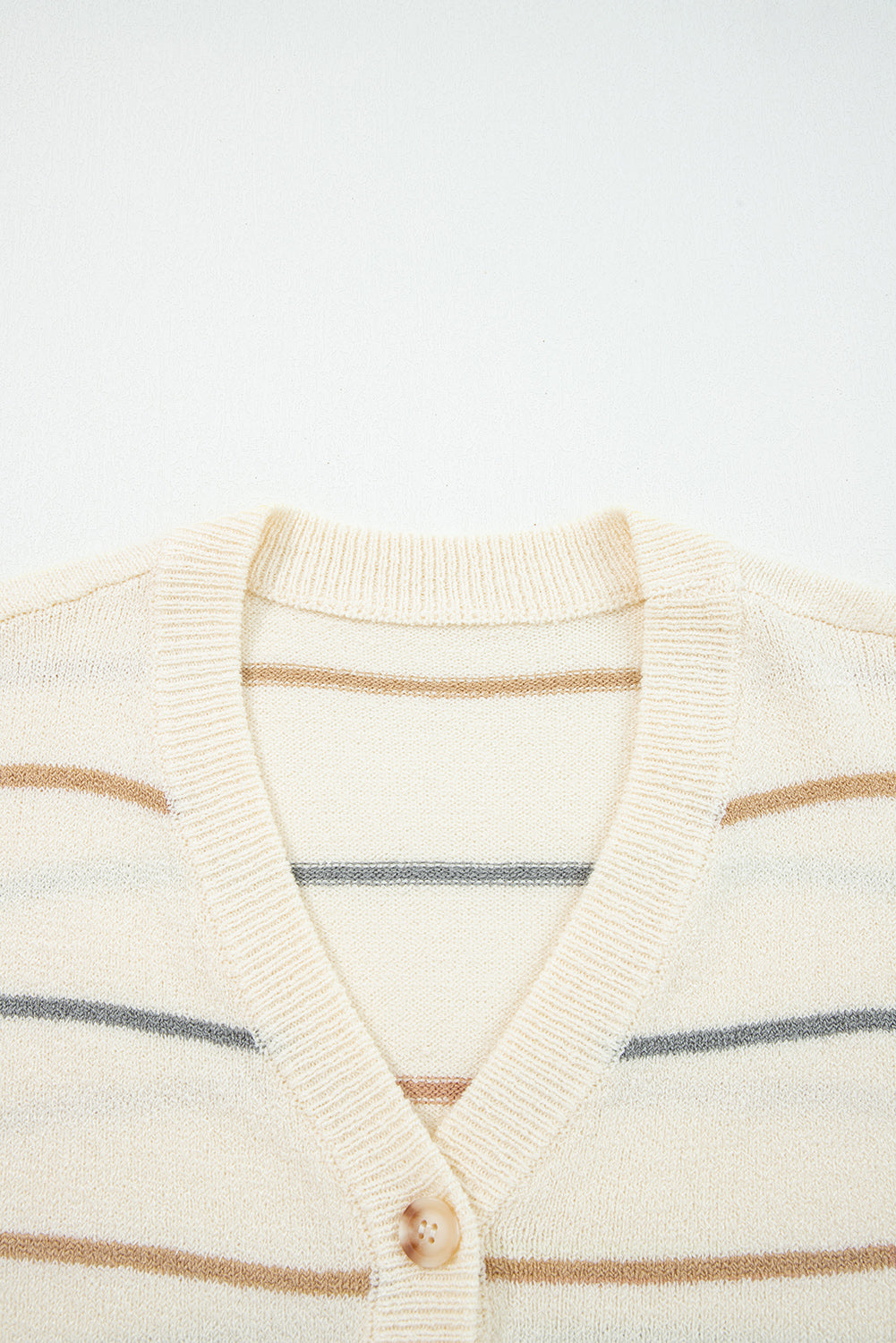 Multicolour Striped Buttoned Front V Neck Cardigan Sweater