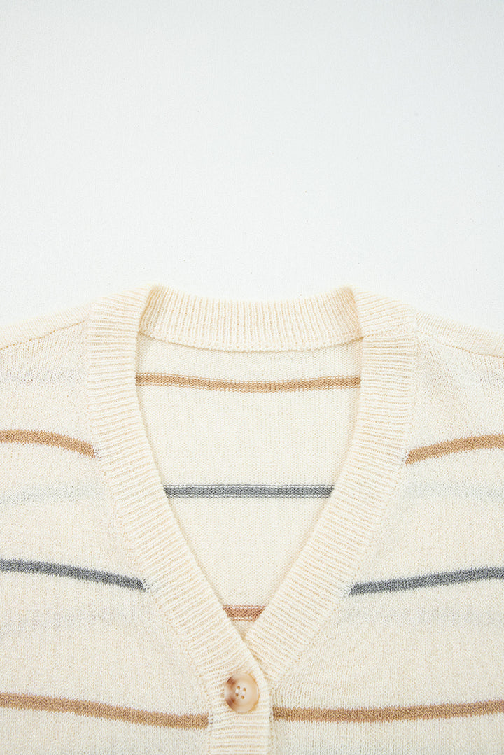 Multicolour Striped Buttoned Front V Neck Cardigan Sweater
