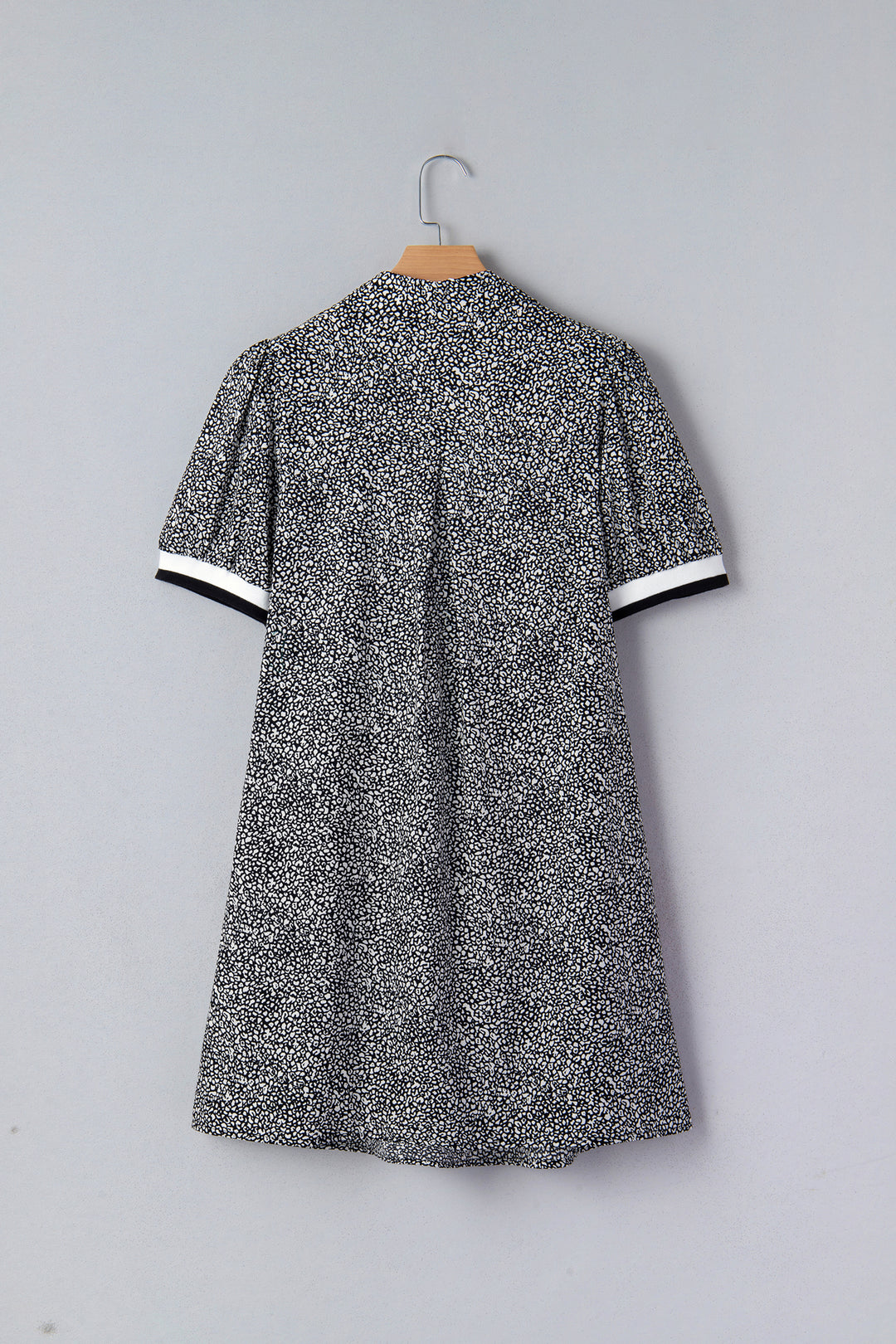 Leopard Print Contrast Striped Trim Polo Collar Short Sleeve Dress with Pockets