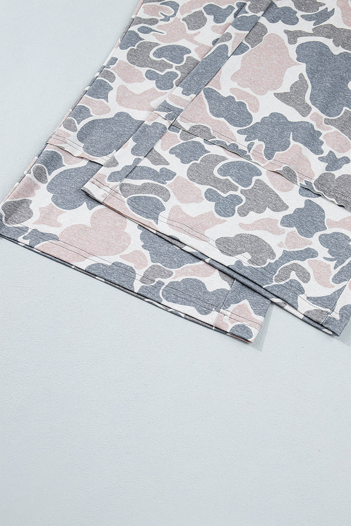 Khaki Camouflage Print Ankle-Length Plus Size Pants