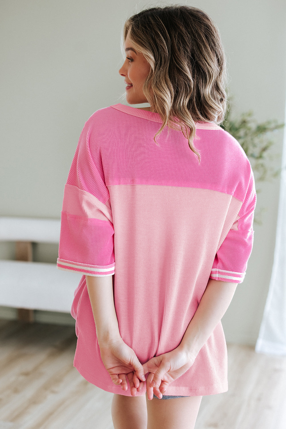 Color Block Patchwork Loose Half Sleeve T Shirt