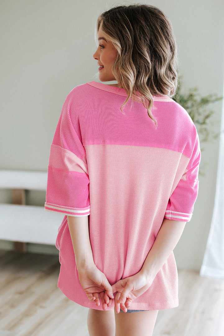 Color Block Patchwork Loose Half Sleeve T Shirt