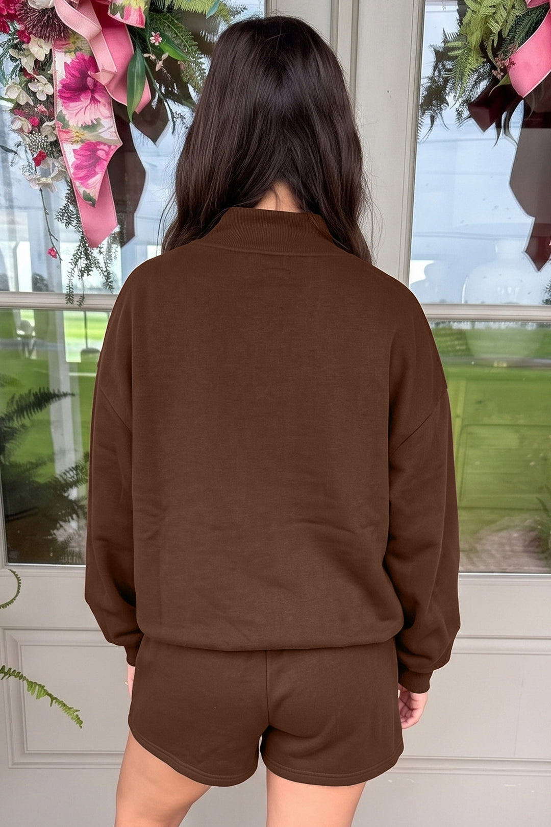 Coffee Christian Slogan Print Mock Neck Pullover and Shorts Set