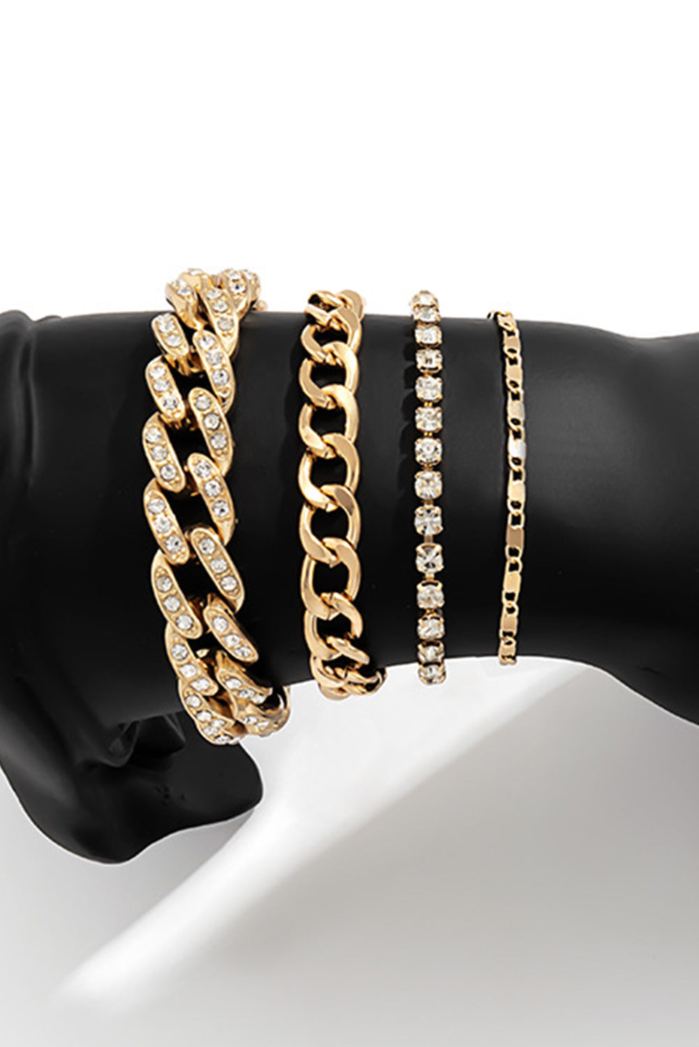 4pcs Rhinestone Decor Adjustable Chain Plated Bracelet Set