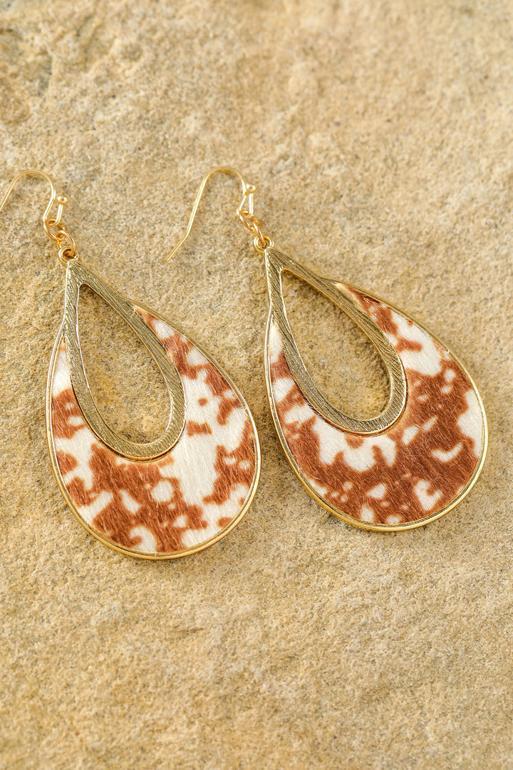 Boucles d'oreilles à crochet en forme de goutte d'eau creuse à imprimé léopard