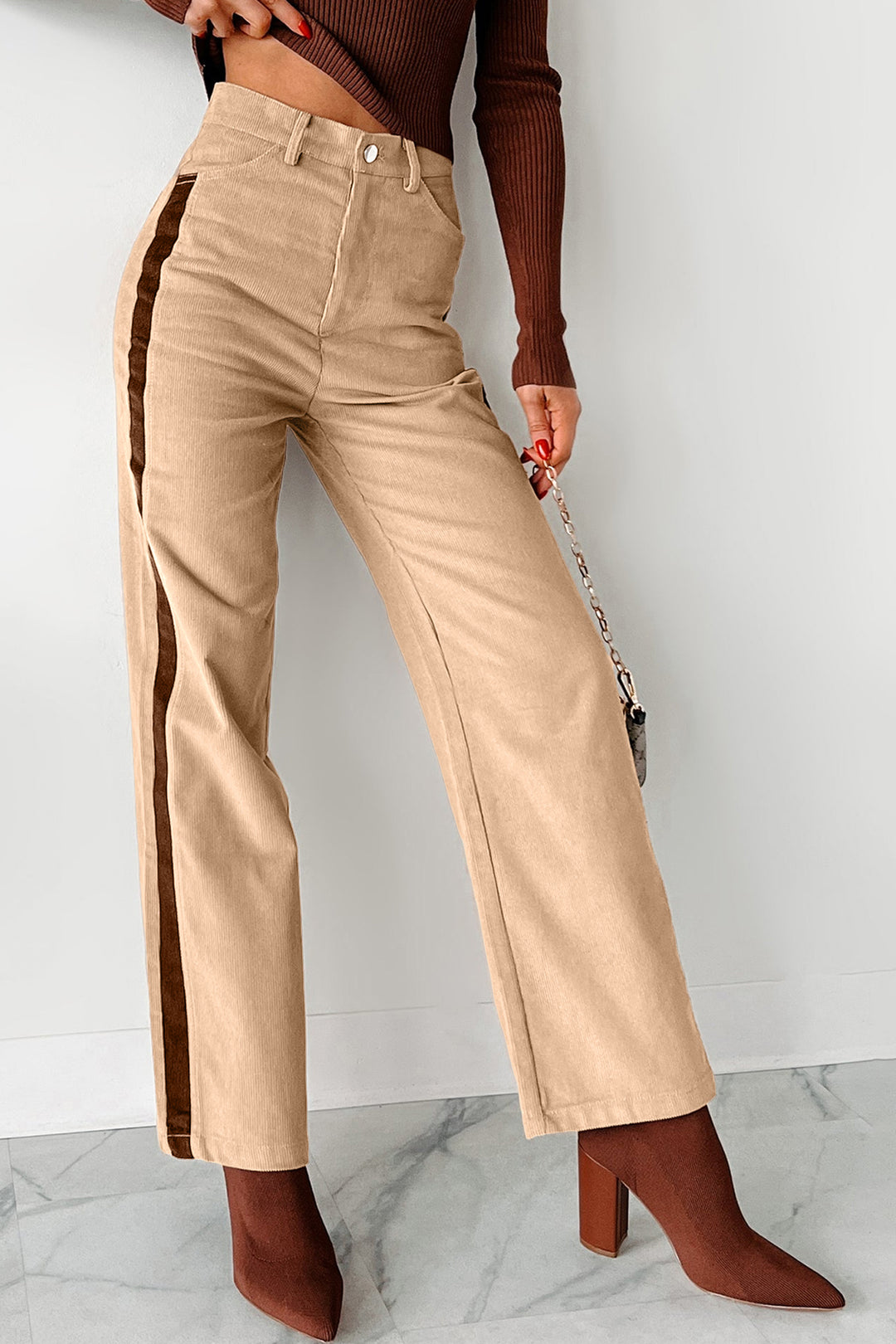Smoke Gray Corduroy Side Panel Straight Leg Pants
