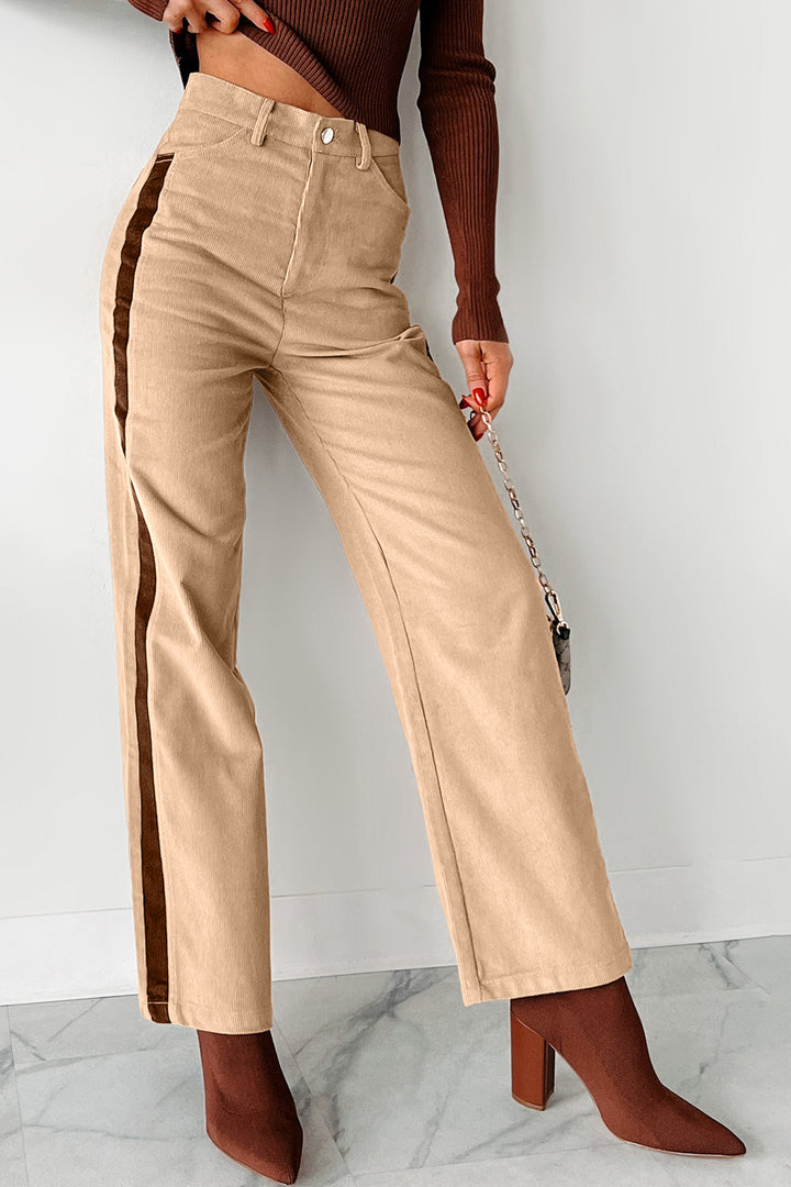 Smoke Gray Corduroy Side Panel Straight Leg Pants