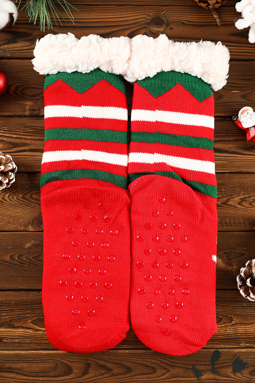 Wollstricksocken mit Weihnachts-Cartoon-Muster