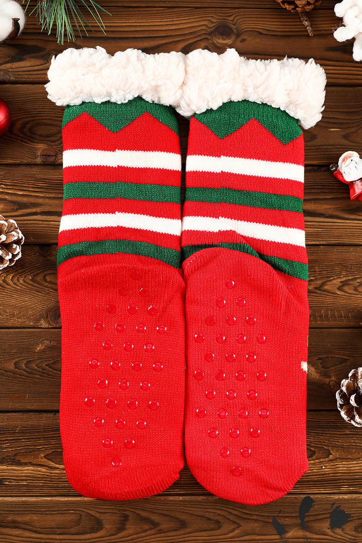 Wollstricksocken mit Weihnachts-Cartoon-Muster