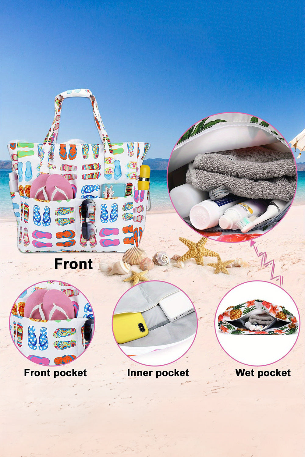 Wasserdichte Strandtasche mit Hausschuhen-Muster