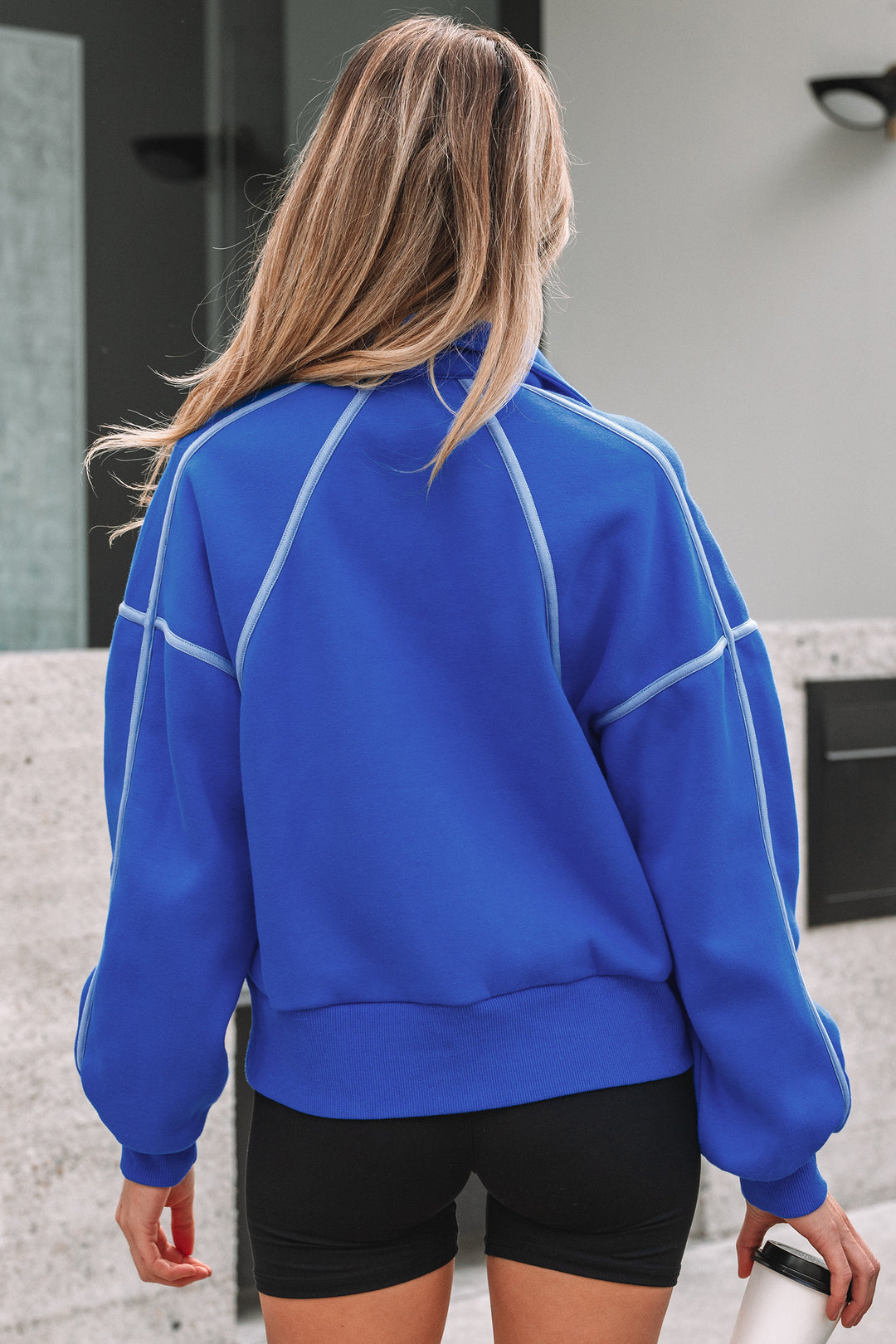 Button up Collared Exposed Seam Chic Sweatshirt