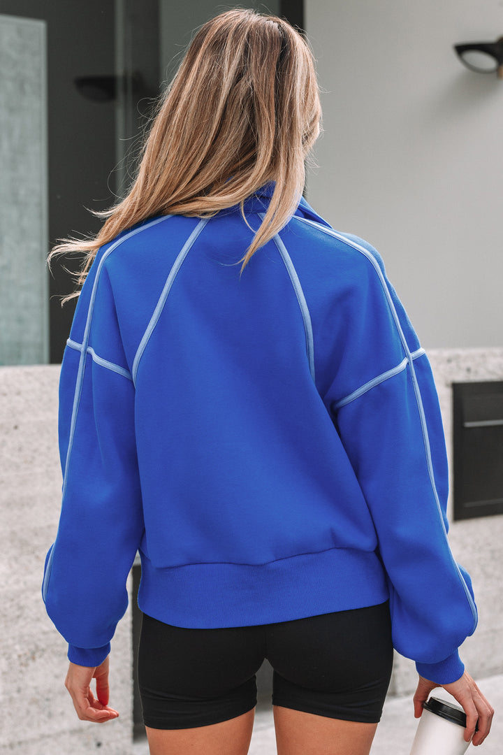 Button up Collared Exposed Seam Chic Sweatshirt