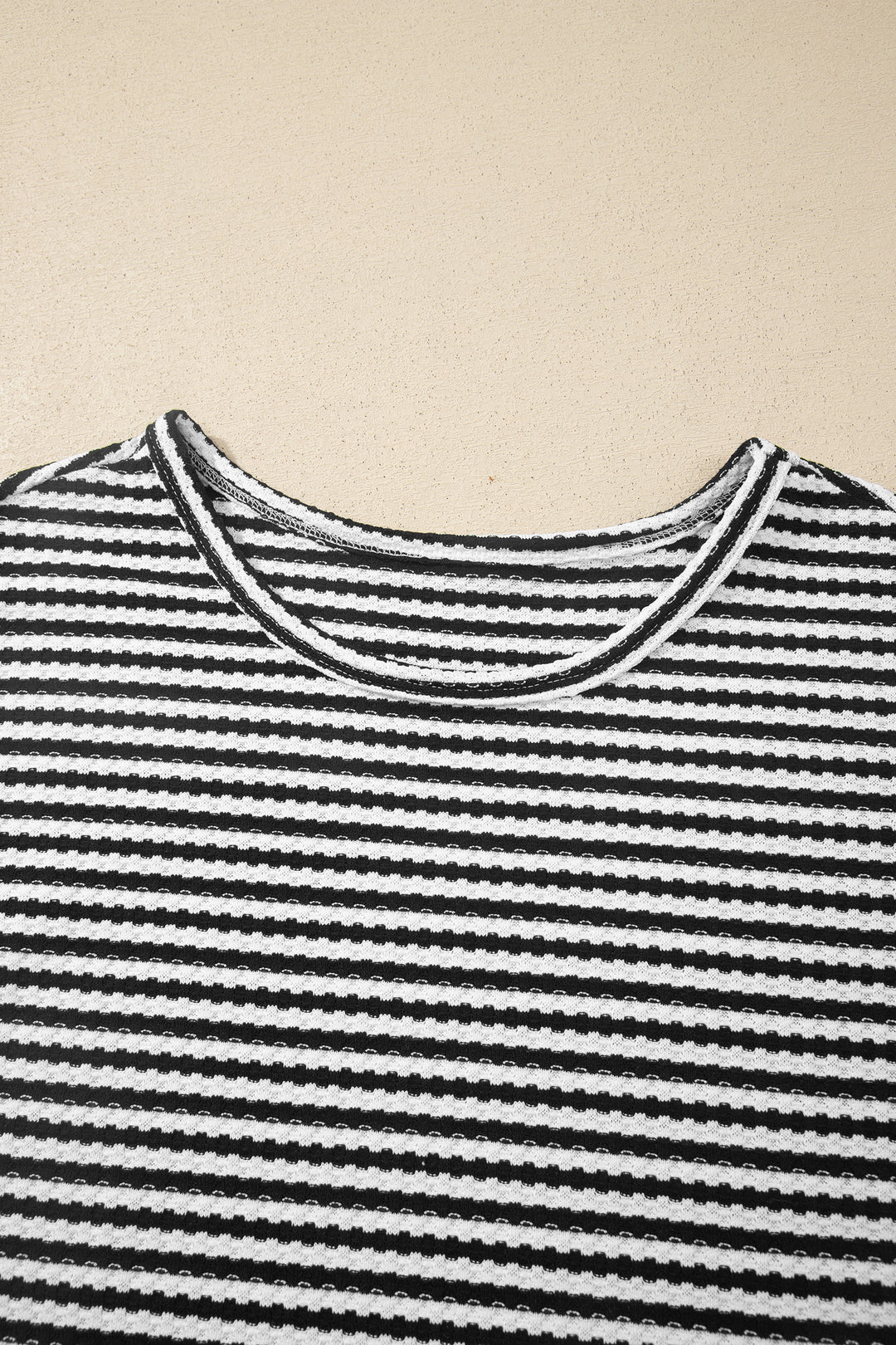 Black Stripe Breathable Textured Knit Short 2pcs Set
