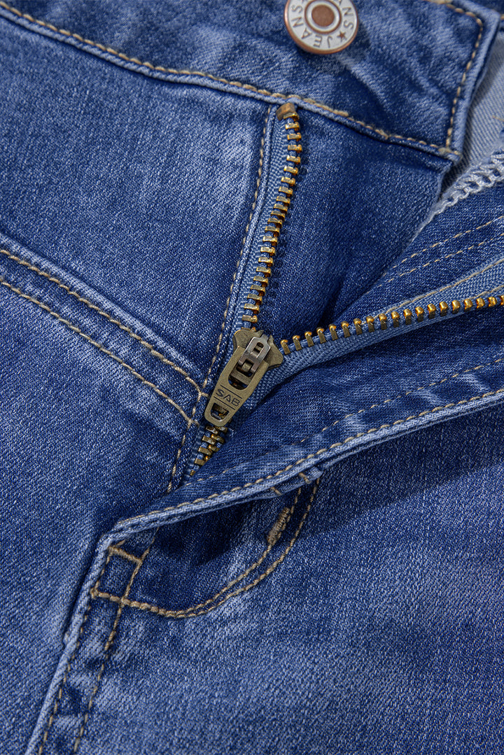 Beau Blue Tailored Center Seam Detail Straight Loose High Rise Jeans