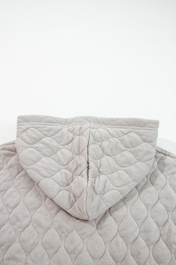 Gray Quilted Quarter Zip Plus Size Hoodie