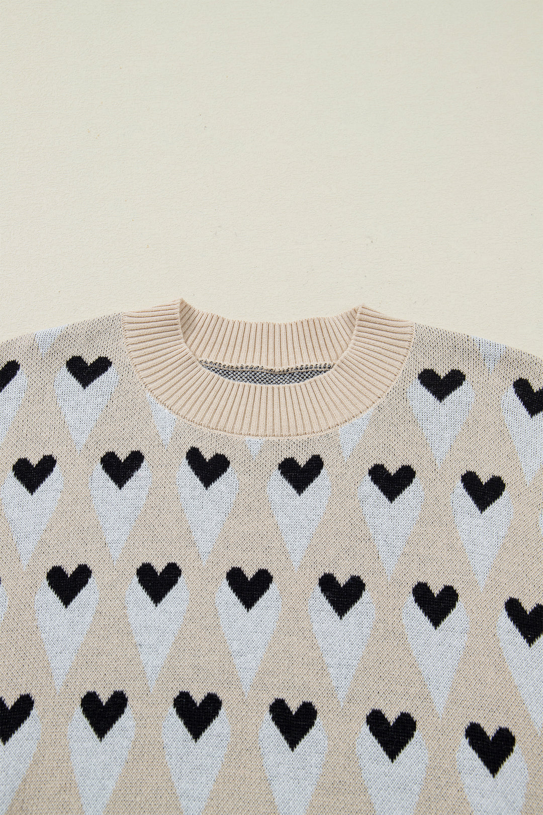 Geometric Heart Print Ribbed Trim Loose Sweater