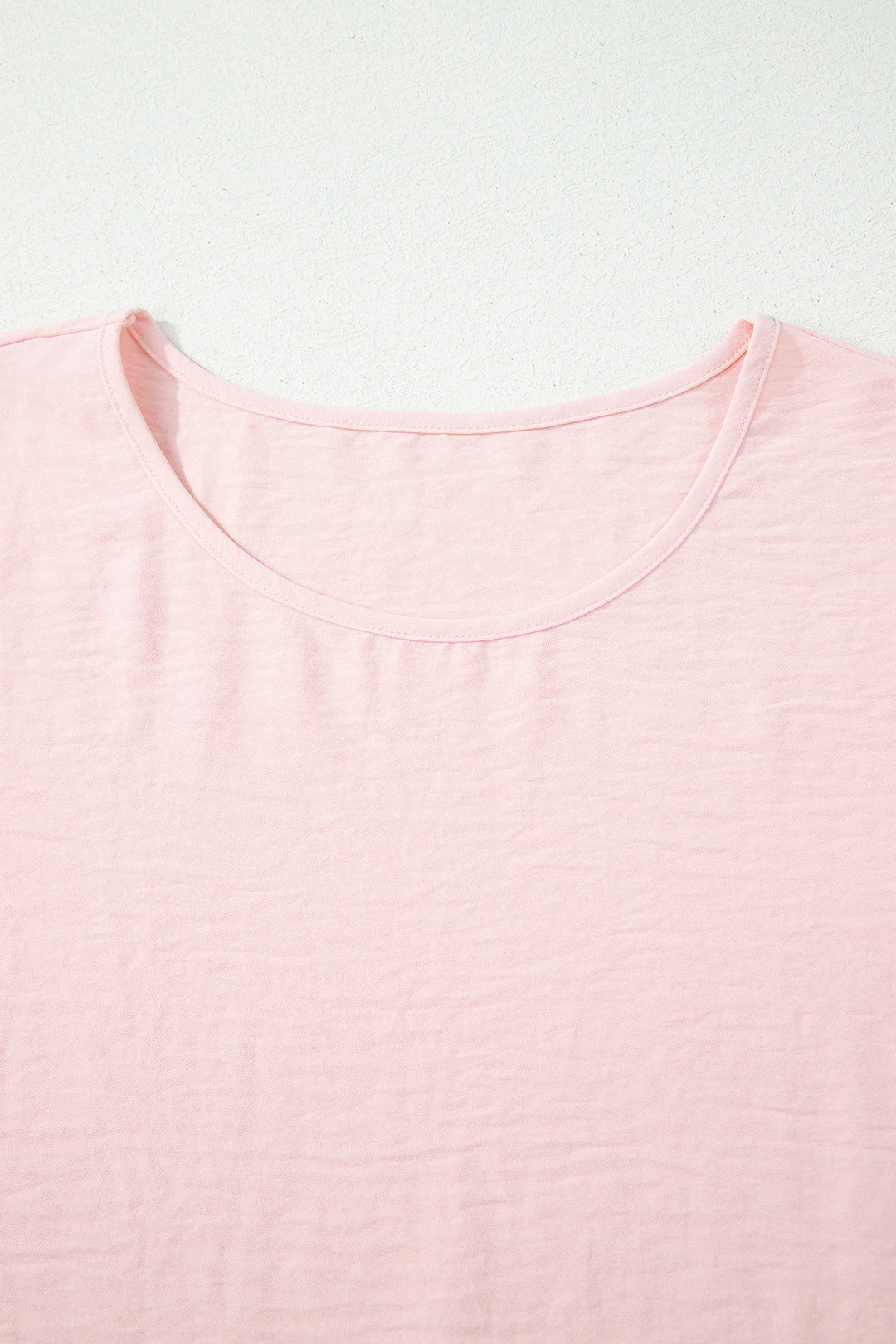 Light Pink Solid Color Ruffle Trim Short Sleeve Blouse