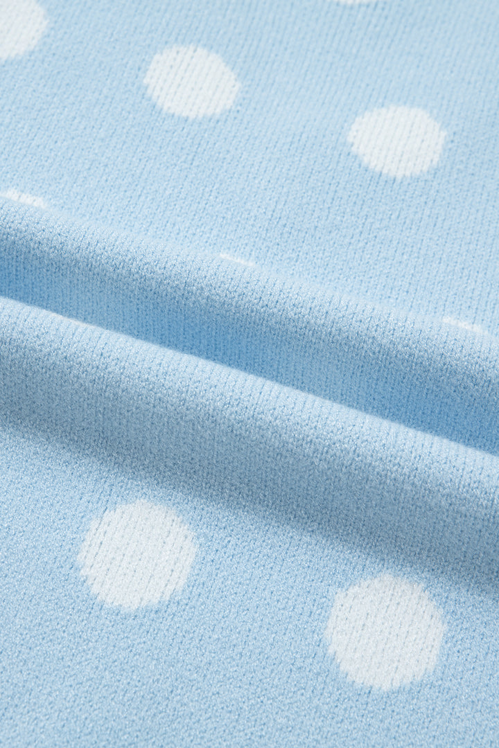 Light Blue Polka Dot Puff Short Sleeve Sweater Top