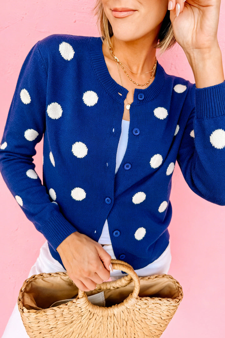Bluing Casual Polka Dot Button Front Long Sleeve Sweater Cardigan