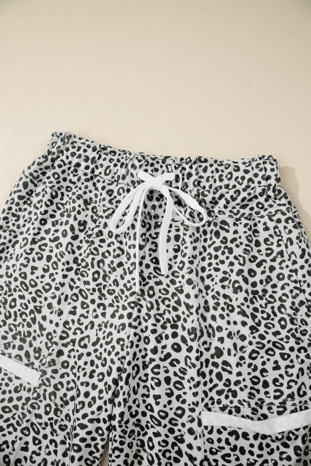 Gray Animal Print Wide Leg Terry Knit Pants