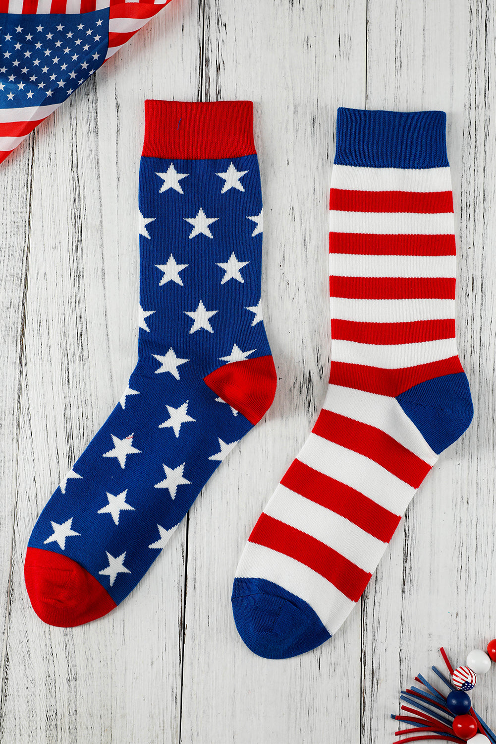 Chaussettes tricotées douces à motif drapeau américain