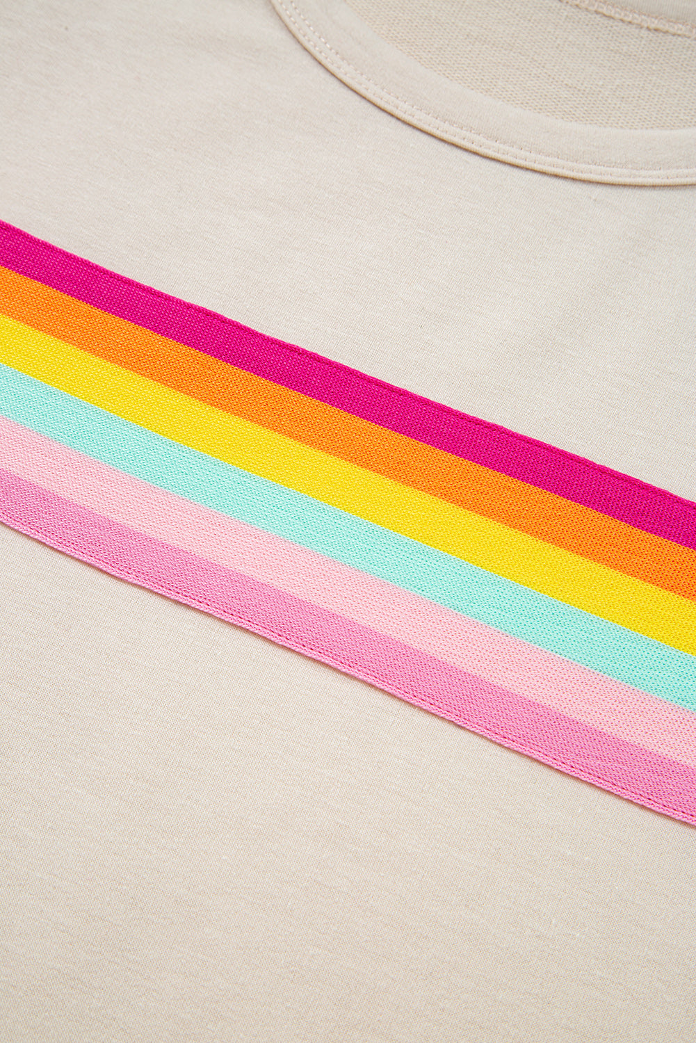 Beige Vibrant Striped Detail Athleisure 2pcs Short Set