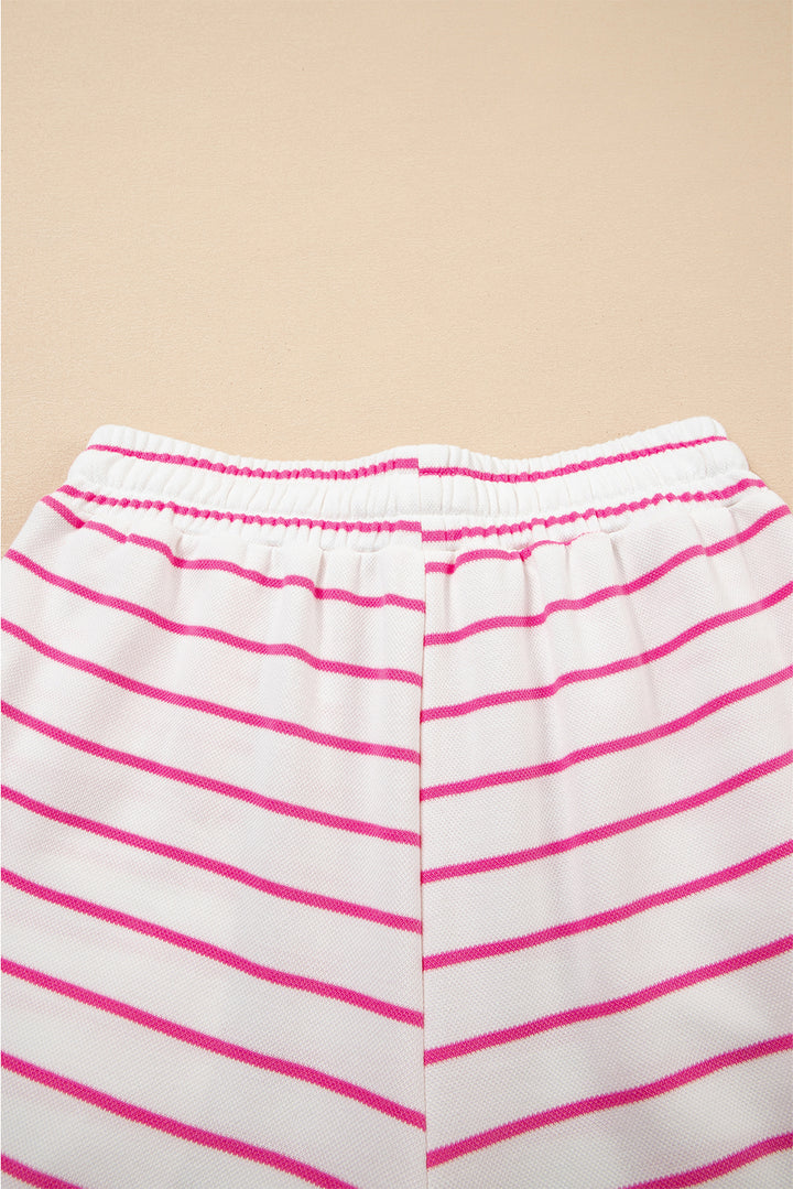Rose Stripe Casual Wide Leg 2pcs Pants Set