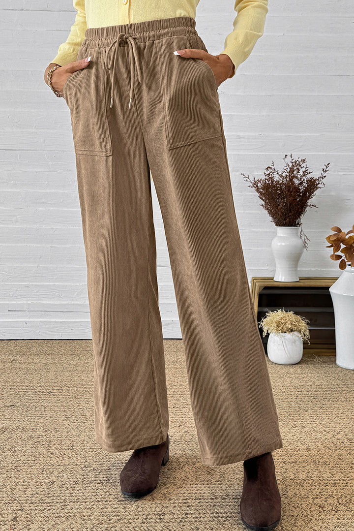 Parchment Tie Elastic Waist Soft Corduroy Pants