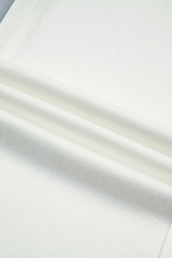 White Solid Color Scalloped Patch Pocket Shift Jeans