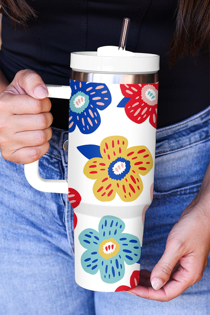 Flower Pattern Stainless Vacuum Cup with Handle 40oz