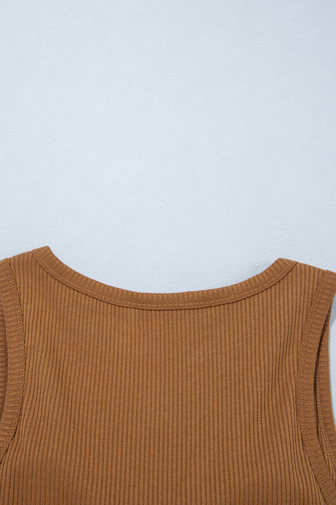 Coffee Ribbed Knit Sweet Lace Hem Vest