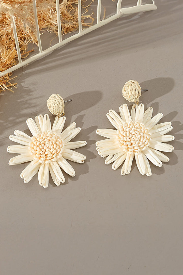 Boucles d'oreilles pendantes bohèmes en raphia crocheté tournesol