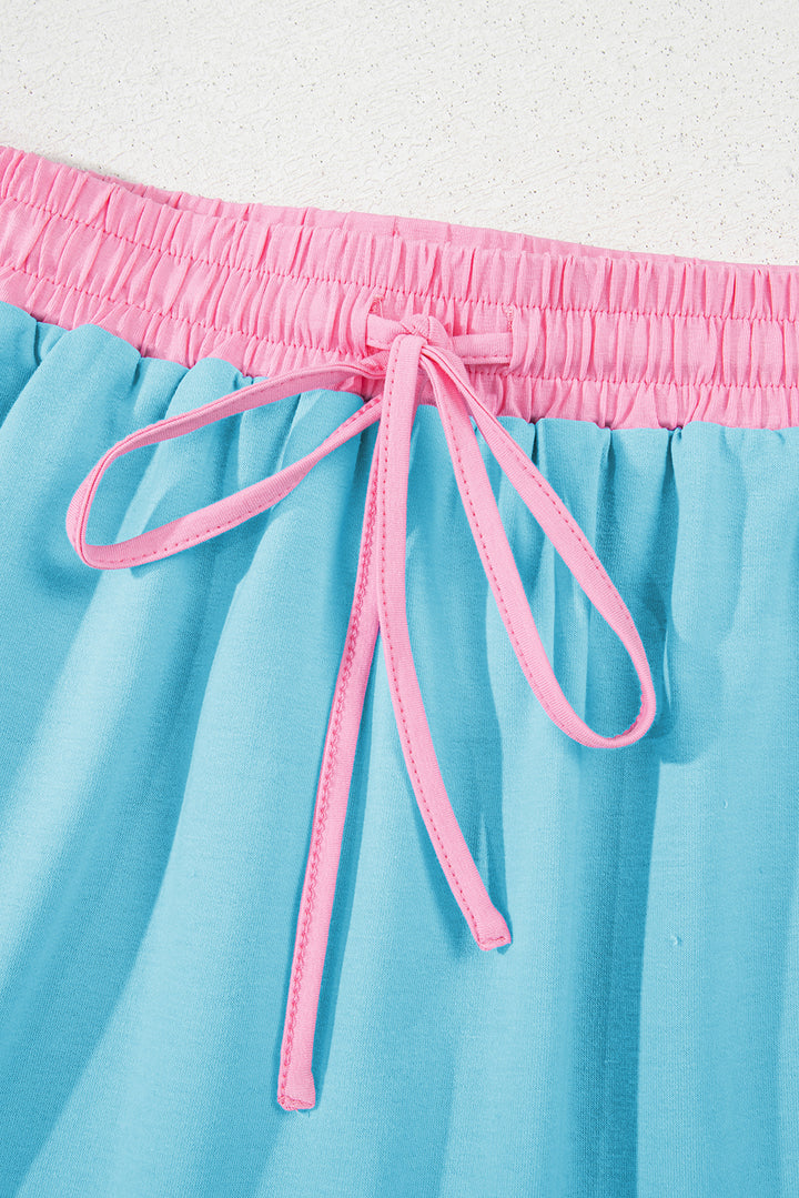 Turquoise Colorblock Edge T Shirt and Skort 2Pcs Set