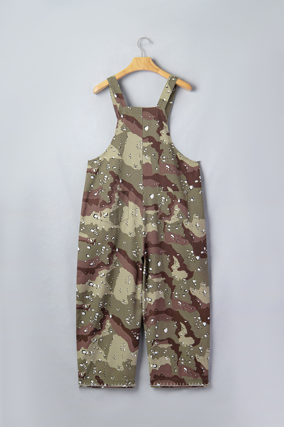 Green Camouflage Print Leopard Detail Loose Denim Overall Cropped Jumpsuit