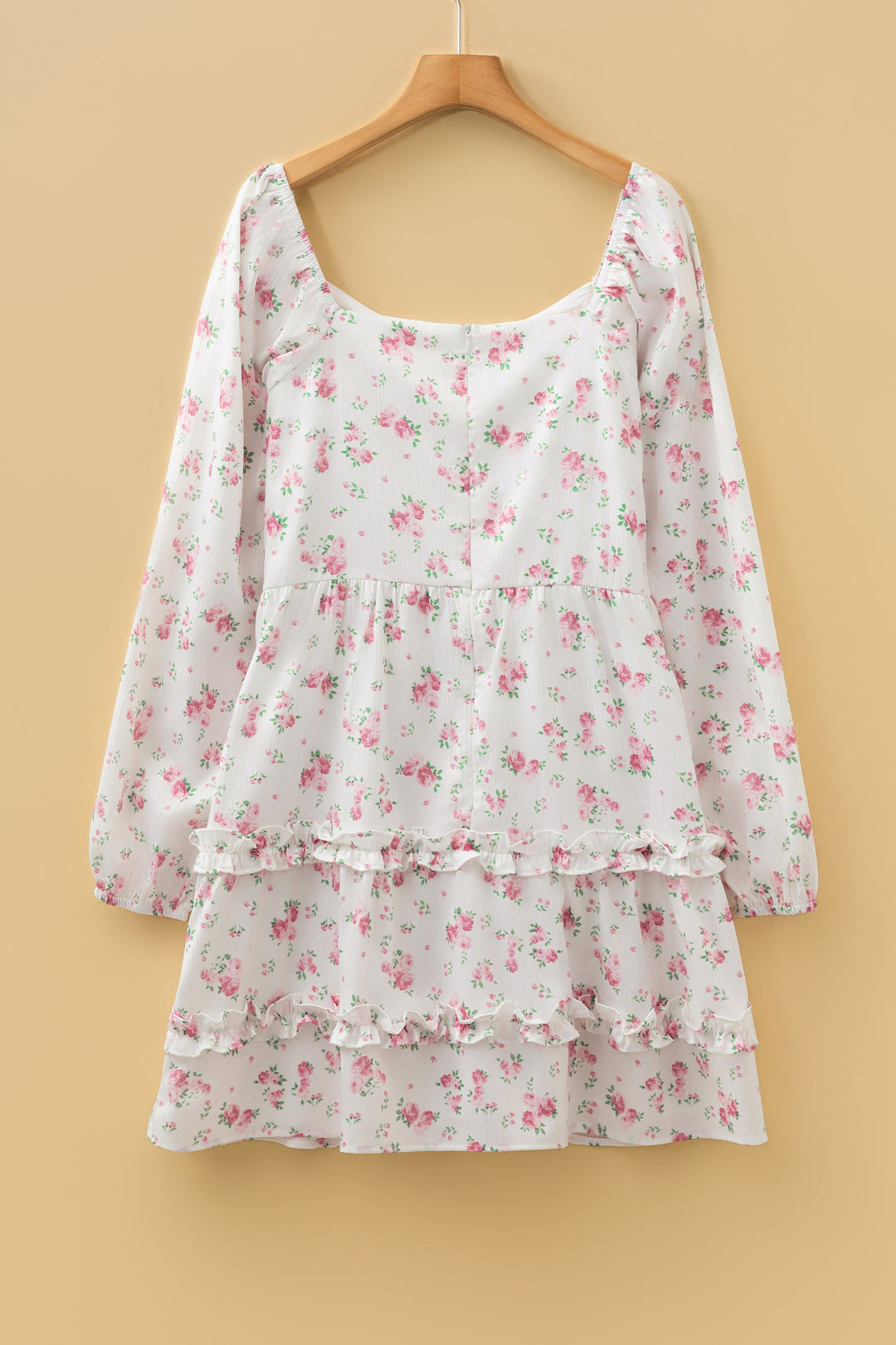 Floral Print Long Sleeve Ruffle Detail Flared Mini Dress