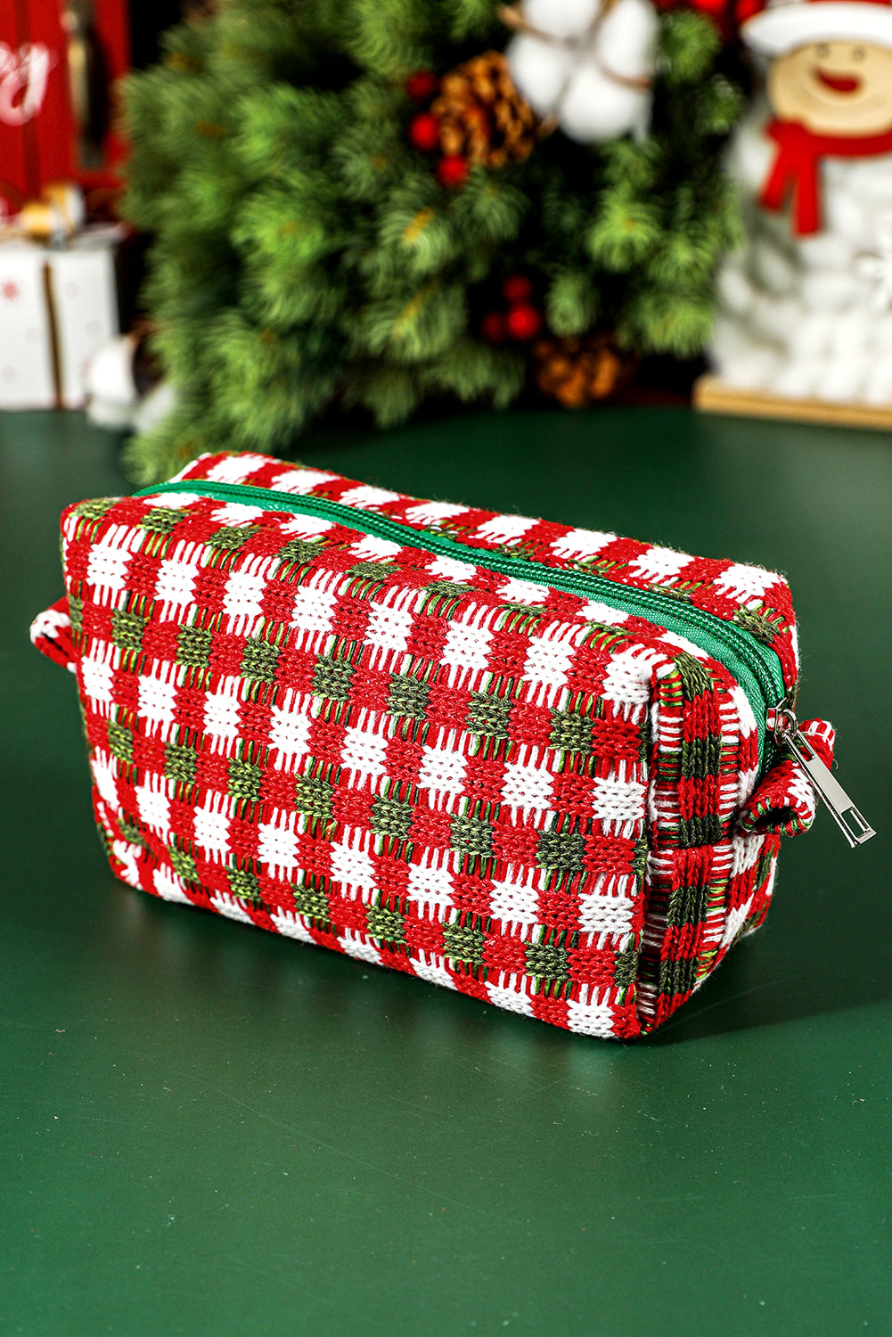 Trousse de maquillage carrée à fermeture éclair au crochet style Noël